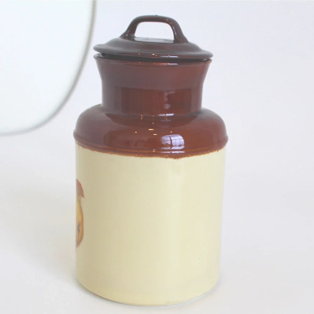McCoy 253 Harvest Fruit Ceramic Canister with Lid Brown Cream Vintage USA